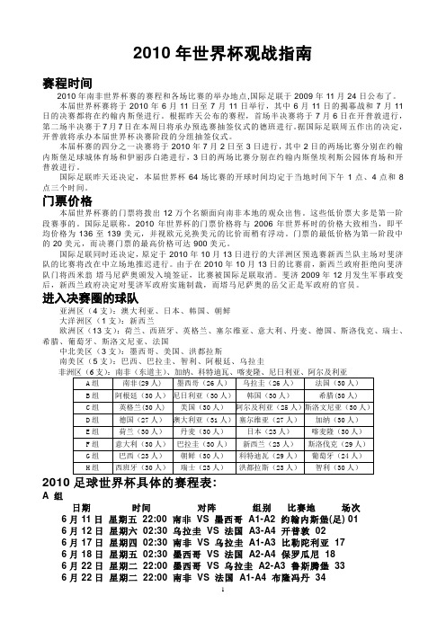 2010年南非世界杯观战指南