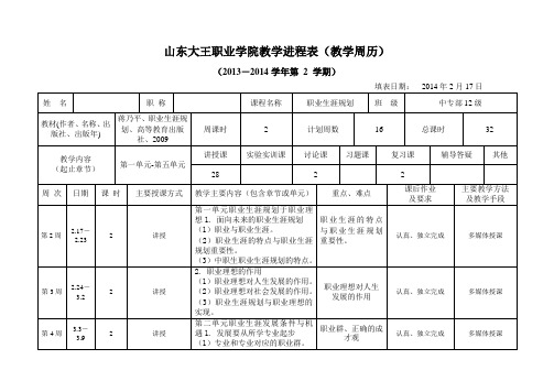 12级职业生涯规划(教学周历)