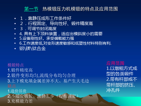 热模锻压力机模锻的特点及应用范围(共5张PPT)