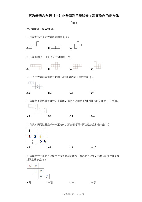 小学数学-有答案-苏教新版六年级(上)小升初题单元试卷：表面涂色的正方体(01)