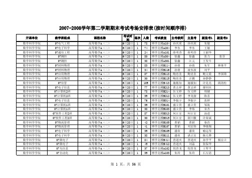 2007-2008学年第二学期期末考试考场安排表(按时间顺序