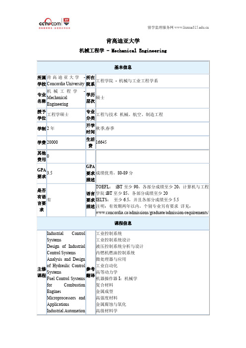 肯高迪亚大学机械工程学硕士