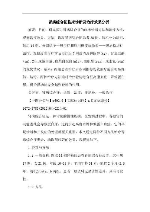 肾病综合征临床诊断治疗效果论文