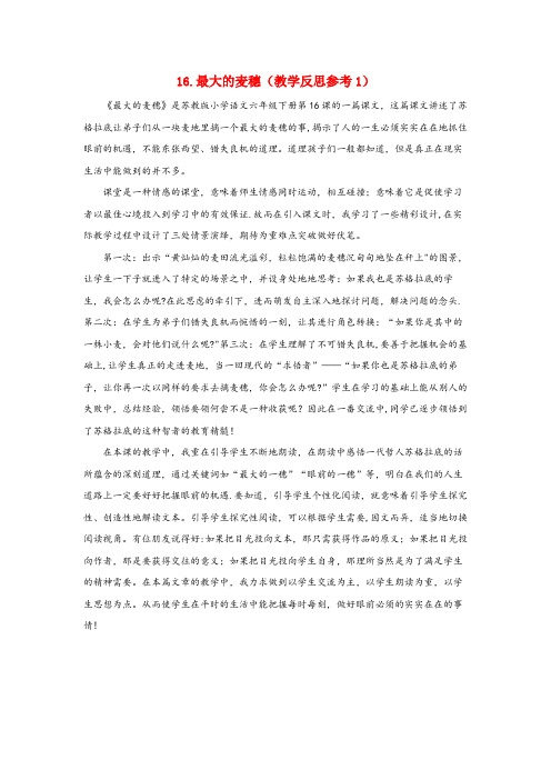宿豫区实验小学六年级语文下册 第五单元 16 最大的麦穗教学反思参考1 苏教版六年级语文下