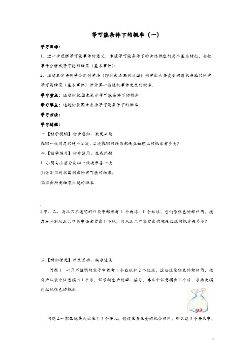 苏科初中数学九年级上册《4.2 等可能条件下的概率(一)》教案 (4)【精品】