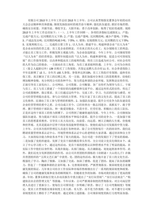 2015年上半年公司总结