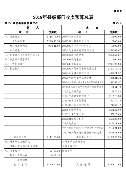 2019年县级部门收支预算总表