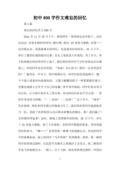 初中800字作文难忘的回忆(精编版)