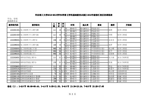 华东理工大学2012-2013学年2学期2010年级学科基础教育必修徐汇校区的必修课程表