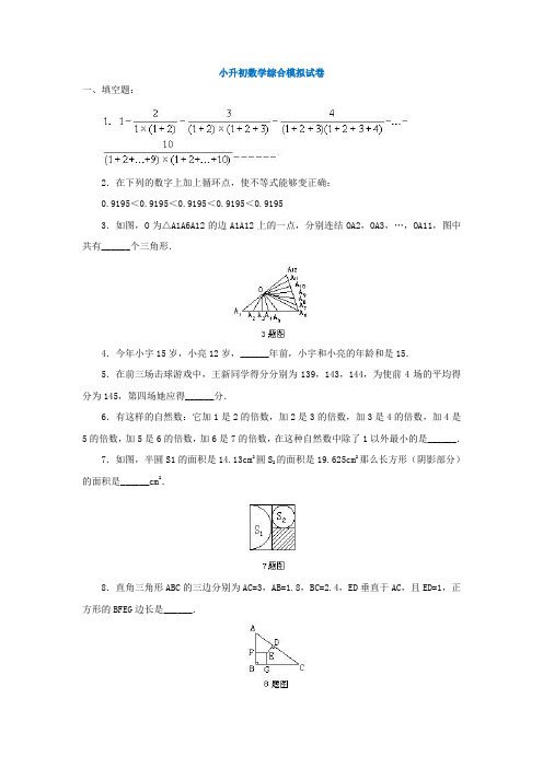 2020徐州1六年级小升初数学综合测试卷及参考答案