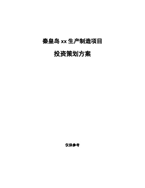 秦皇岛xx生产制造项目投资策划方案