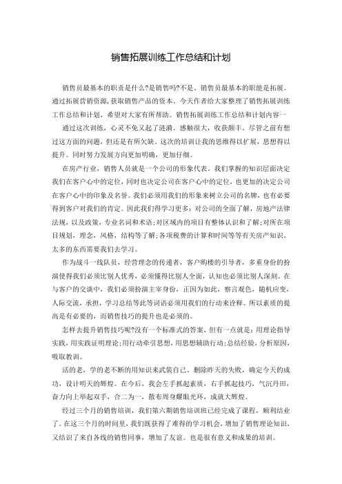 销售拓展训练工作总结和计划
