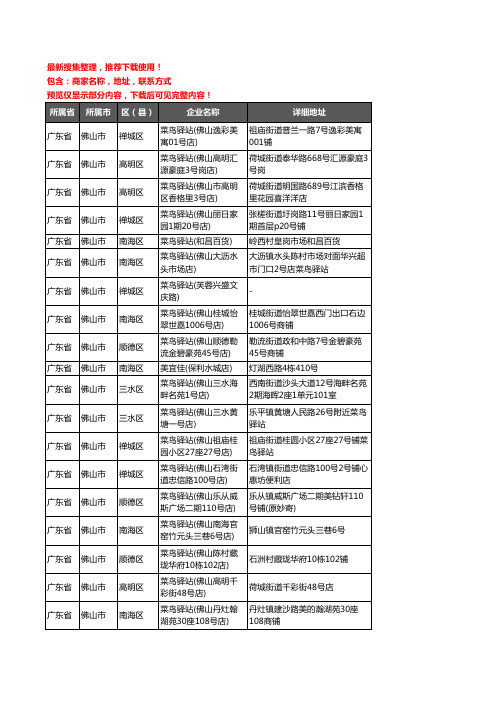 新版广东省佛山市菜鸟驿站企业公司商家户名录单联系方式地址大全796家