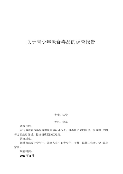 关于青少年吸食毒品的调查报告