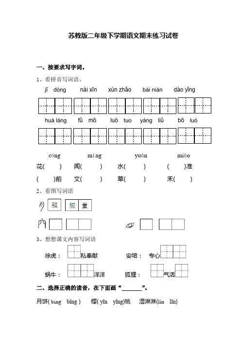 2016-2017学年度第二学期苏教版二年级下学期语文期末复习试卷
