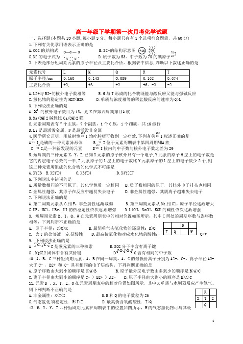 山西省吕梁学院附属高级中学高一化学下学期第一次月考试题(无答案)新人教版