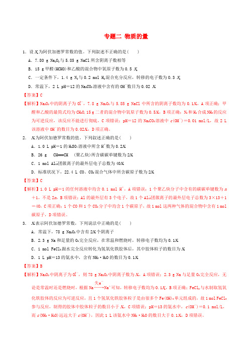 2017届高考化学二轮复习 专题02 物质的量课时练 鲁科版