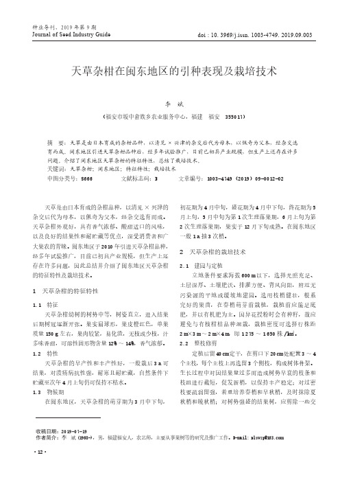 天草杂柑在闽东地区的引种表现及栽培技术