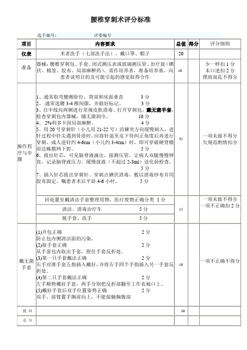 腰椎穿刺术评分标准