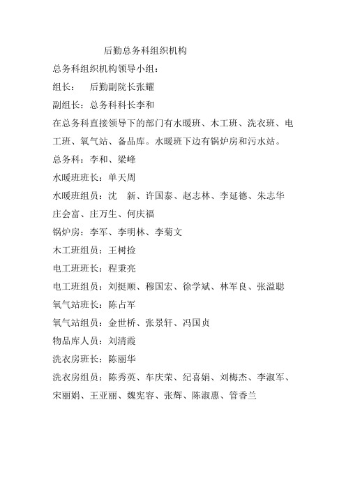 医院后勤总务科组织机构
