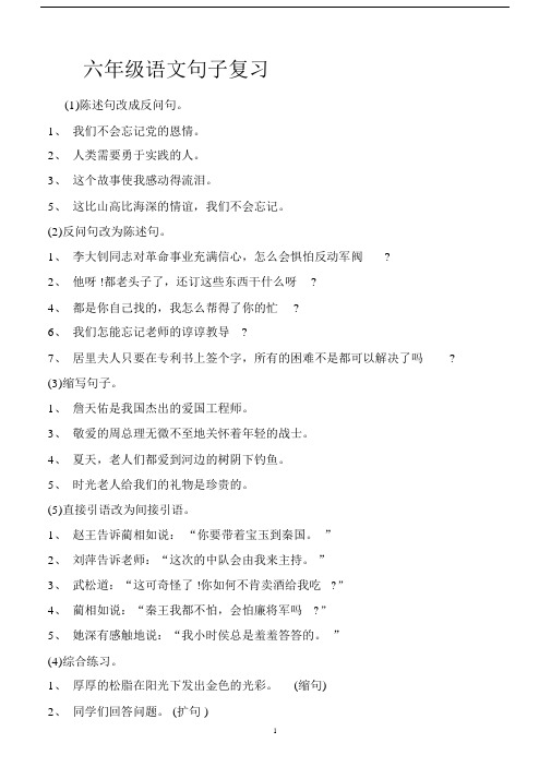 (完整版)六年级的语文句子复习.docx