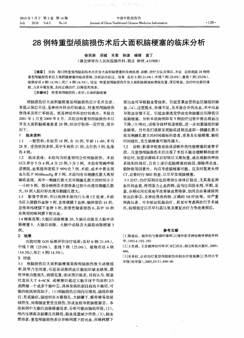 28例特重型颅脑损伤术后大面积脑梗塞的临床分析