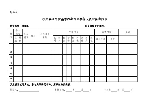 人社部发32号文附件6：机关事业单位基本养老保险参保人员业务申报表