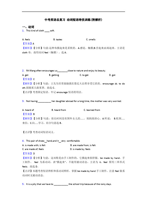 中考英语总复习 动词短语培优训练(附解析)