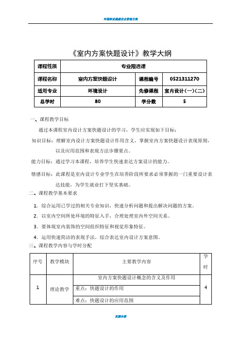 环境设计《室内方案快题设计》教学大纲--李远林