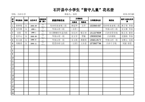 六(1)班“留守儿童”花名册