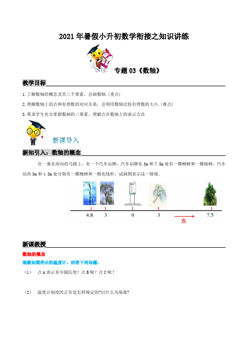 【暑期衔接】专题03《数轴》知识讲练—2021年暑假小升初数学衔接之精编讲义(学生版)