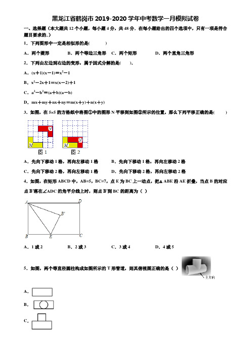黑龙江省鹤岗市2019-2020学年中考数学一月模拟试卷含解析