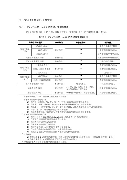 《安全作业票(证)》的管理