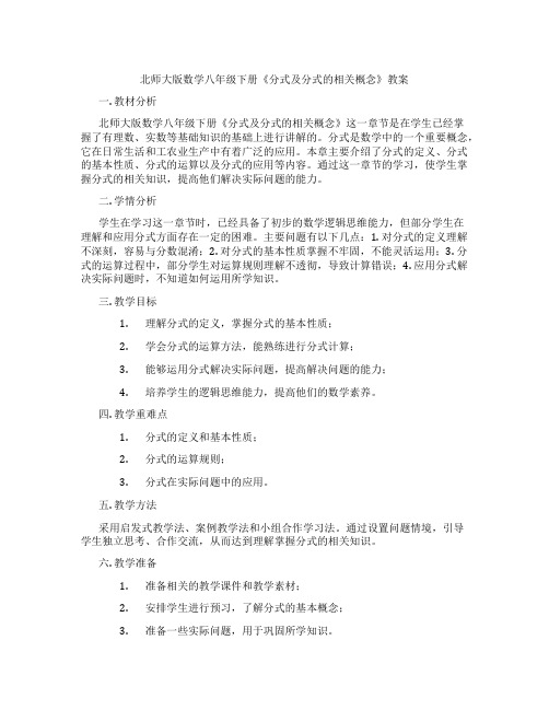 北师大版数学八年级下册《分式及分式的相关概念》教案