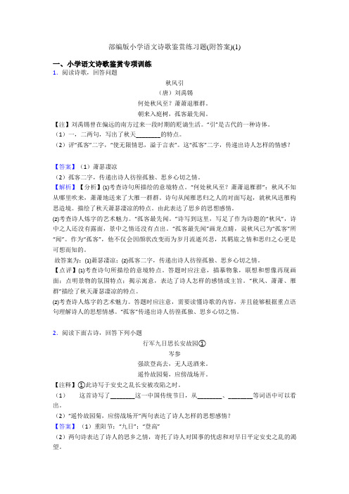 部编版小升初语文诗歌鉴赏练习题(附答案)(1)
