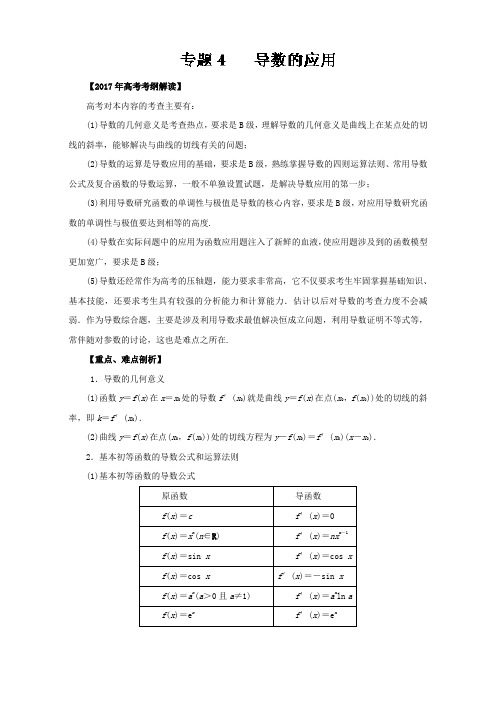专题04 导数的应用专题-2017年高考数学文考纲解读与热
