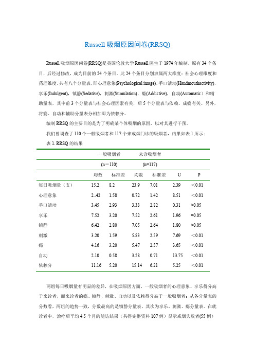 Russell吸烟原因问卷(RRSQ)