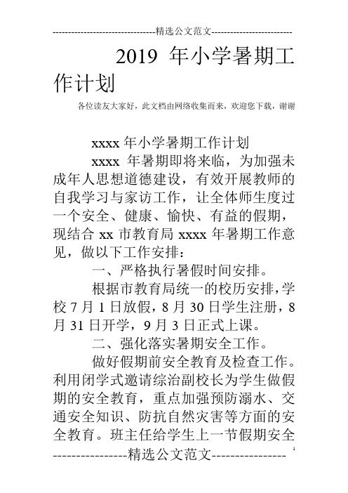 2019年小学暑期工作计划