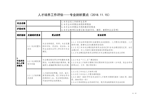 人才培养工作评估专业剖析要点(2018.11.15)