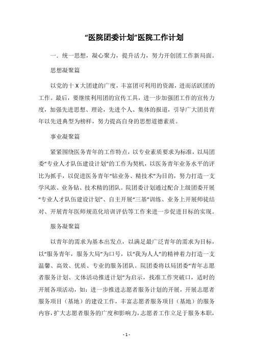 2019-2020“医院团委计划”医院工作计划