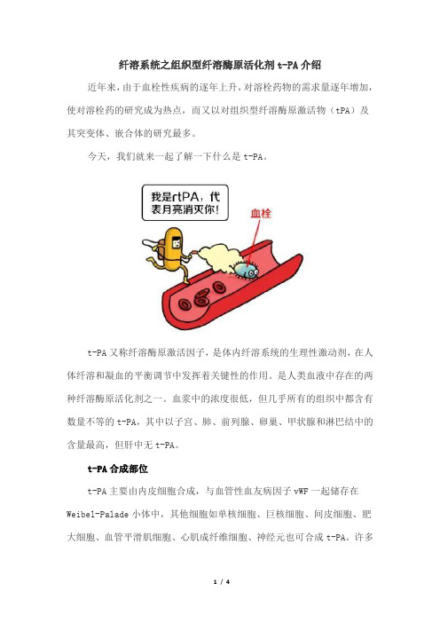纤溶系统之组织型纤溶酶原活化剂t-PA介绍