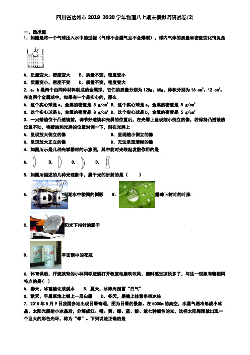 四川省达州市2019-2020学年物理八上期末模拟调研试卷(2)