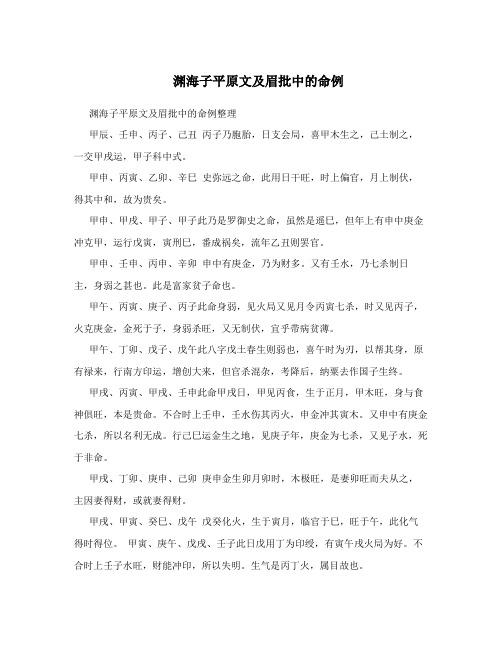渊海子平原文及眉批中的命例