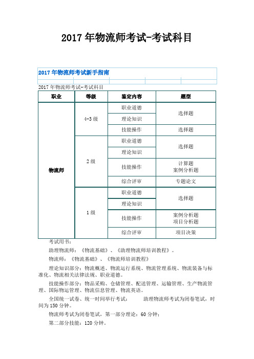 物流师考试考试科目