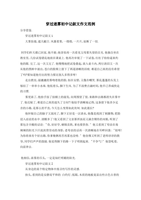 穿过迷雾初中记叙文作文范例