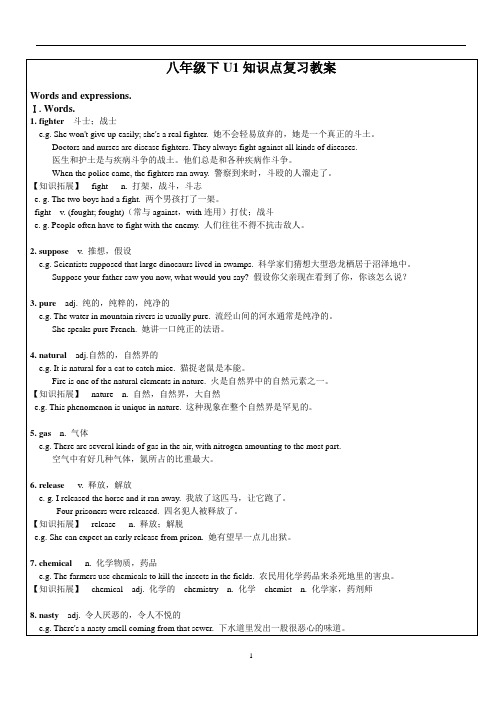 初中英语 牛津上海八年级下Unit1知识点复习教案