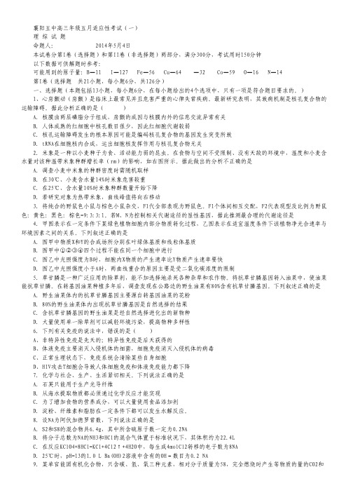 湖北省襄阳五中2014届高三5月适应性考试理综试题 Word版含答案.pdf