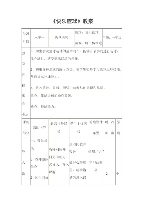 小学体育_快乐篮球教学设计学情分析教材分析课后反思