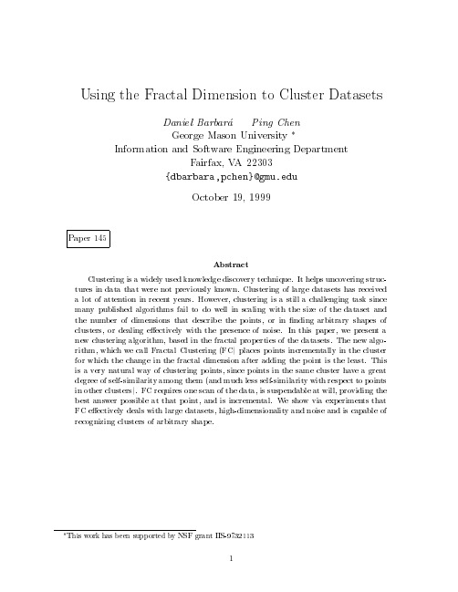 Using the Fractal Dimension to Cluster Datasets Paper 145