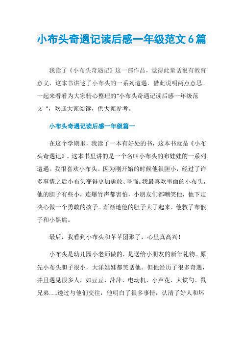 小布头奇遇记读后感一年级范文6篇
